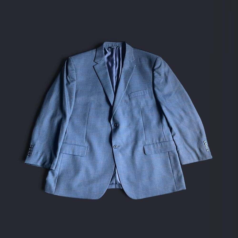 Jos A Bank Blazer 48R Navy Blue Striped Plaid Coat Wool